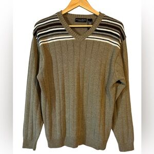 Vtg Y2K Liz Claiborne Green Striped Ribbed Sweater L